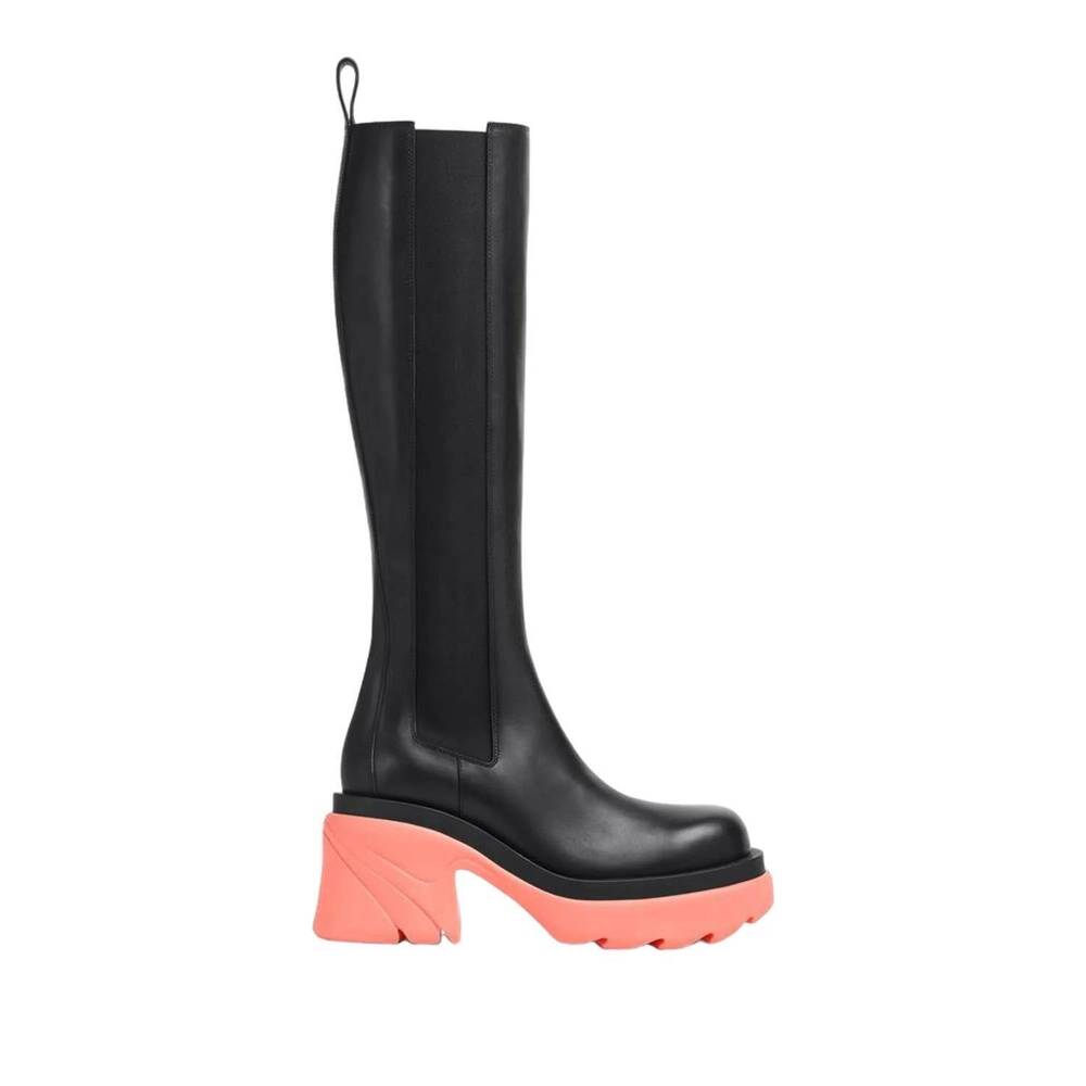 NEW BOTTEGA VENETA women's flash high chelsea boots in black/pink